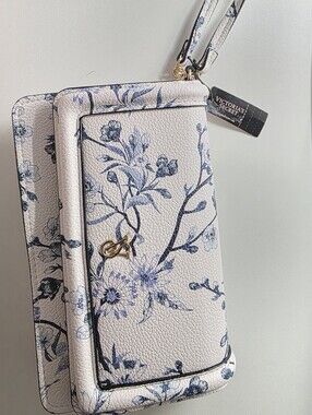 Victoria's Secret White & Blue Floral Phone Wristlet Wallet